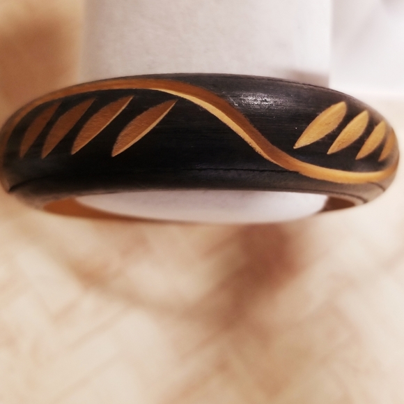 Wooden Carved Bangle Bracelet - Picture 2 of 6
